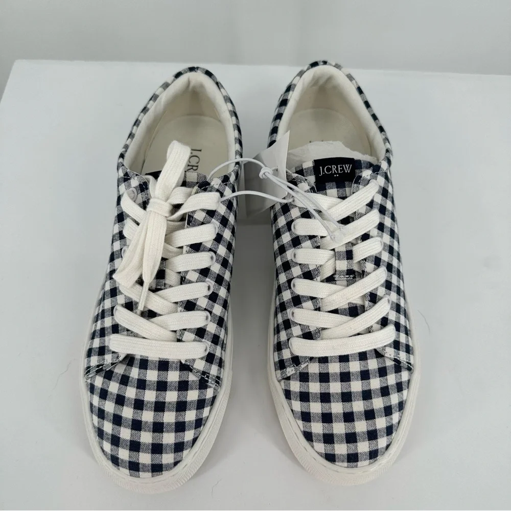 J Crew Factory Gingham Printed Road Trip Canvas Sneakers size 7.5 NWT Navy White